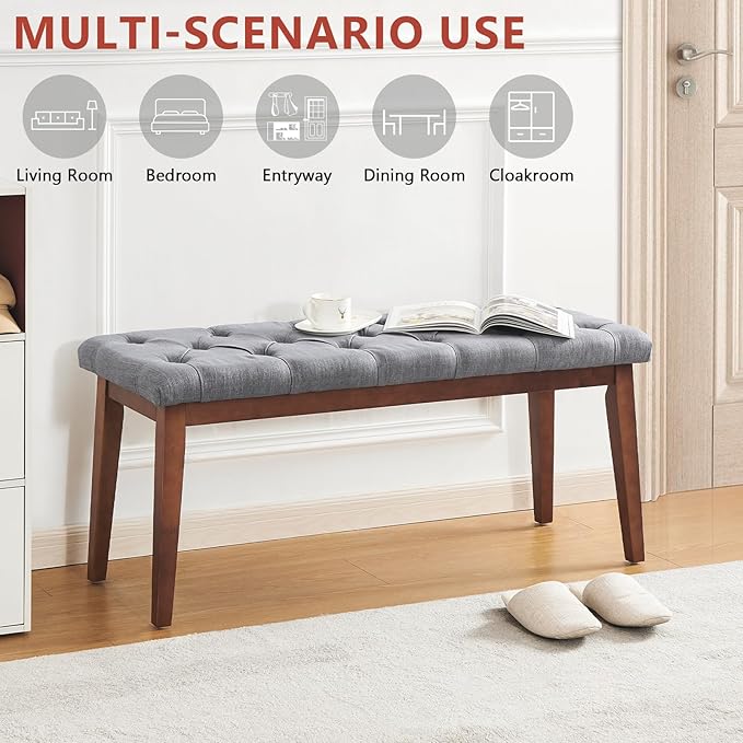 Upholstered Bench for Bedroom End of Bed,42.5-inch Entryway Bench for Living Room,Dining Bench with Padded Seat and Solid Wood Leg for Kitchen Bedroom,Indoor and Hallway
