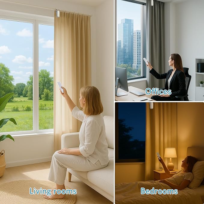 Automatic Curtain Opener Smart Electric: Remote Control Motorized Curtain Robot for Bedroom Living Room Window - No WiFi Needed - 20KG Load/ 6-Month Battery for Home/Office/Nursery
