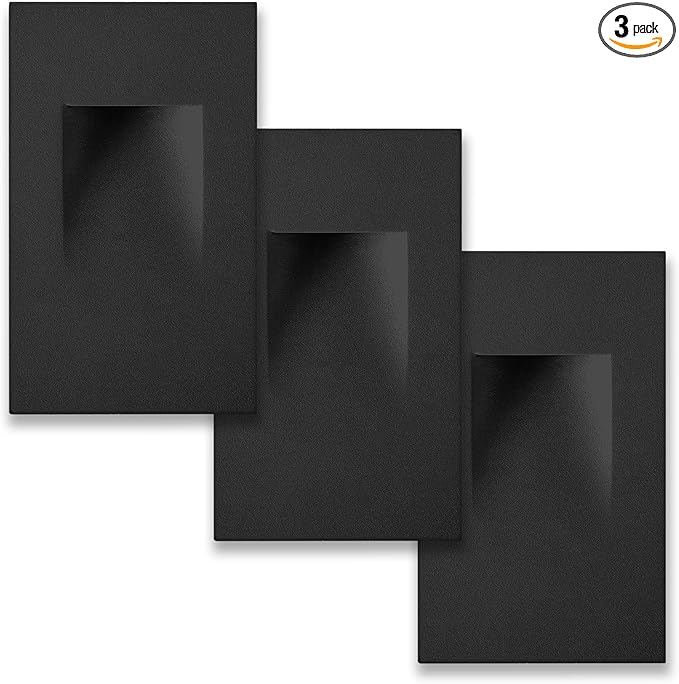Ciata LED Stair Lights - 3 CCT Options (3000K/4000K/5000K) | 3 Watt Step Lights for Indoor and Outdoor Stairs | Ideal for Home Theater and Outdoor Stairway Lighting | Black Finish, Vertical - 3 Pack