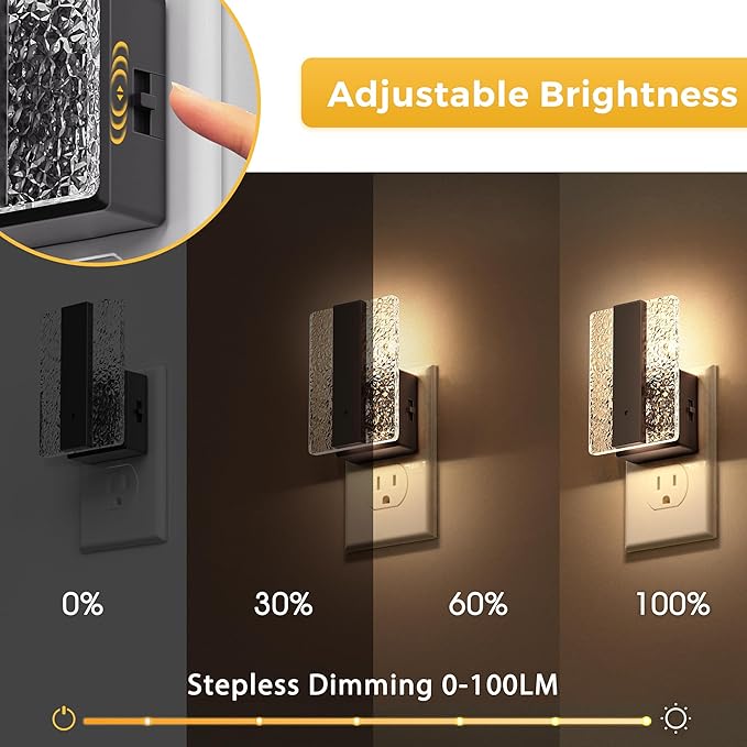 L LOHAS LED Night Lights Plug Into Wall, 2 Pack Night Light with Dusk-to-Dawn Sensor, Dimmable Decorative LED Nightlights, 0-100LM 3000K Adjustable Brightness for Bathroom, Hallway, Bedroom,Stairway