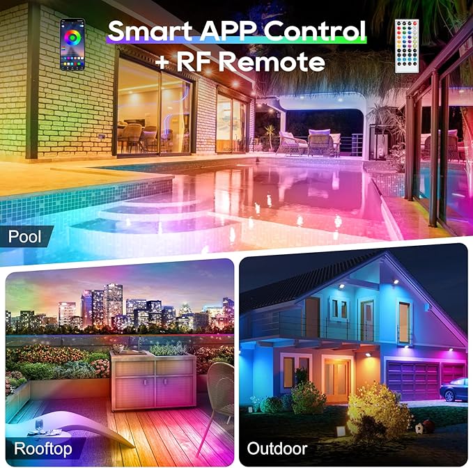Led Strip Lights for Bedroom, 200ft Led Lights,with Remote and Application Control RGB Color Changing LED Strip Lights, Music Sync,24V for Outdoor Room Home Party Christmas Decoration