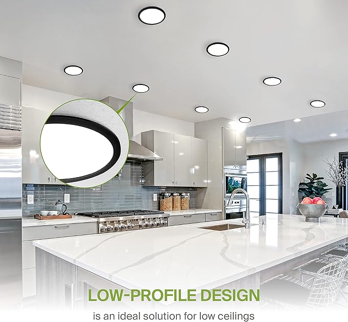 ASD 1 Pack 11/12 Inch LED Recessed Lighting 24W, 5 CCT 2700K-5000K CRI90+, IC Rated Ultra Thin Dimmable Ceiling Lights with J Box, Canless Wafer Downlight, Round Slim Panel Light, UL Listed, Black