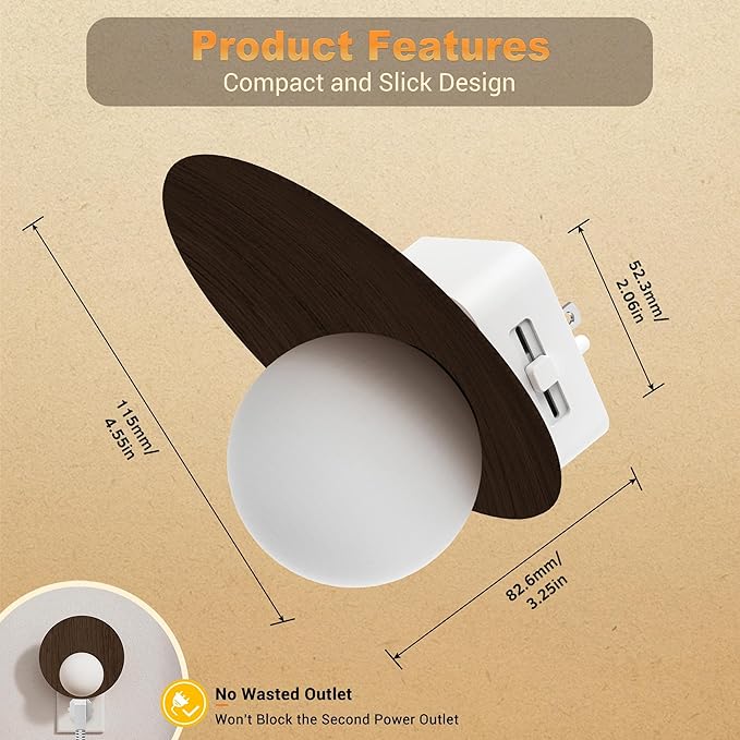 JandCase Night Lights Plug Into Wall, Plug in Night Light, 3000K Warm White, Dusk to Dawn Sensor, Brightness Adujstable Nightlight for Adults, Bedroom, Bathroom, Hallway