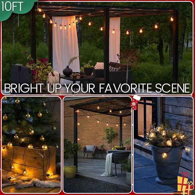 10FT LED Outdoor String Lights - Waterproof Patio Lights Shatterproof G40 Edison Globe Bulb, Connectable Hanging Outdoor String Lighting for Indoor Backyard Yard Gazebo Porch Party Decor - SOLROS