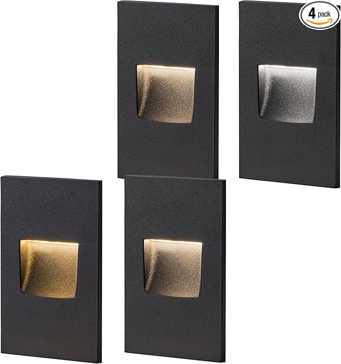 FTL Step Lights Outdoor Stair Lights Indoor LED, Dimmable 120V 3000K/4000K/5000K Color Changing 3.5W 150LM Deck Step Light Outdoor, Waterproof Black Light for Stair Vertical Aluminum, 4-Pack