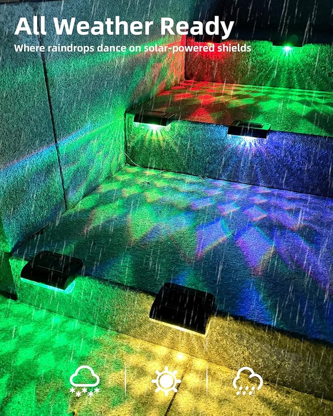8 Pack Solar Step Lights Led RGB Deck Lights Solar Fence Lights Waterproof for Outdoor Stairs, Step, Balcony, Patio