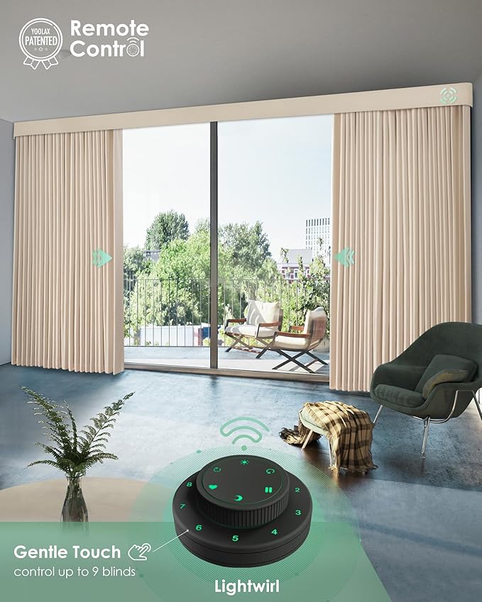 Yoolax Smart Retractable Curtain Compatible with Alexa and Google Home, Motorized Curtain Hardwired with Remote Customized Size (Champagne)