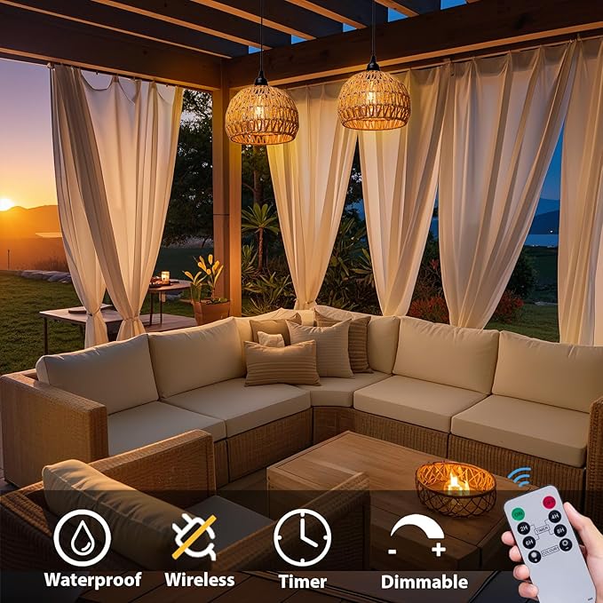 Battery Operated Hanging Outdoor Chandelier, Battery Power Pendant Light, Gazebo Lights Outdoor Waterproof, for Gazebo, Pergola, Porch, Patio, Indoor Outdoor Decor Lighting (2)