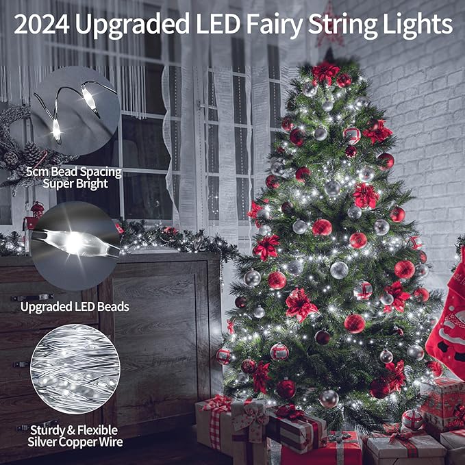 JXLEDAYY 403 FT 1200 LED Christmas Fairy Lights Plug in String Lights Outdoor Decorations Waterproof with Timer 8 Modes Memory for Holiday Wedding Party Garden-Cool White
