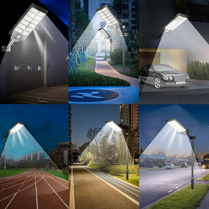 Solar Street Light - 9000W Street Lights Outdoor 260000LM Dusk to Dawn Solar Power Parking Lot Light, IP67 Waterproof Wide Angle Lamp with Motion Sensor for Yard, Road 1 Pack