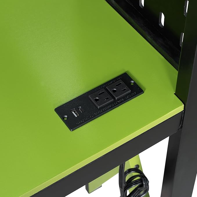MERITLINE Ultimate Gaming & Study Loft Bed: Full Size Wood Frame with Integrated Desk, RGB Lights, Charging Station, Bookshelf & Pegboard (Black+Green)