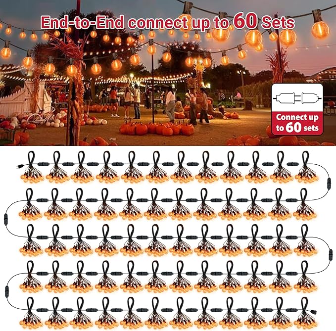 LAMPHOME LED Outdoor String Light, 26Feet Patio Lights with 12+1 Edison Shatterproof Bulbs(1Spare), UL Waterproof Outside Lights connectable Dimmable for Backyard Porch Decor,Orange