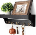 Rebee Vision Key Holder for Wall with Shelf : Decorative Key Organizer with 5 Rustic Keys Hooks and Primitive Wood Mail Organizer Wall Mount - Entryway Décor (Black)