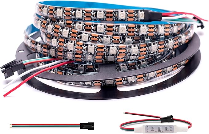 WS2812b Individually Addressable led Strip Light Programmable Dream Color SMD 5050 RGB Pixel Strip Rope Light DC5V (16.4FT 300LEDS Waterproof IP65, Black PCB)