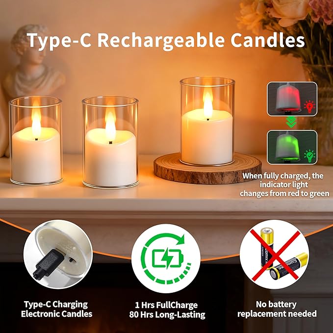 Rechargeable Flameless Candles with Timer Remote, 1.7"x2.6" Clear Acrylic LED Tea Lights Candles，Small Votive Electric LED Candles for Home Aniversary Wedding Holiday Decor(6 Pack)