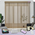 Graywind Motorized Vertical Blinds Compatible with Alexa Google Privacy Reversible Blackout Smart Vertical Blind Remote Control Track Slats Set for Patio Sliding Glass Doors, Width Up to 157", Coffee
