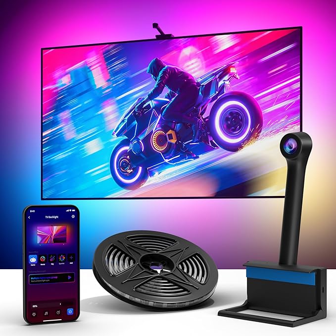 Ailofy TV Backlight with Camera, Color Changing 7.87ft LED Strip Lights Behind the Monitor, Full-Screen Sync to 40-50 inch TVs for Movie, Game&Music, Work with Alexa&Google Assistant, App Control