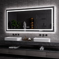 Amorho 77"X36" LED Bathroom Mirror, Brushed Nickel Framed Mirror with Front Light and Backlit, Stepless Dimmable, Anti-Fog, Shatter-Proof, Memory, 3 Colors