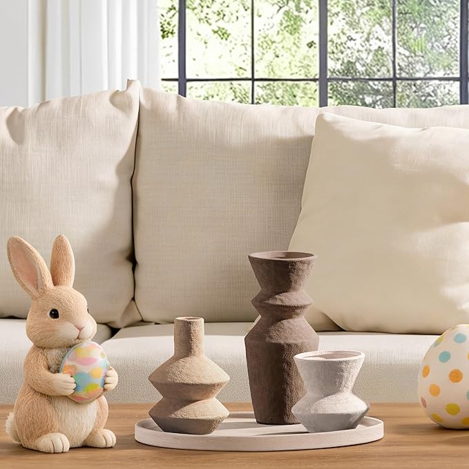 Ceramic Vase Home Table Decor - Flower Vase Set of 3 Living Room Kitchen Decorations Farmhouse Modern Rustic Vases Decorative Centerpiece for Shelf Bedroom Office Bathroom Dining Coffee Desk