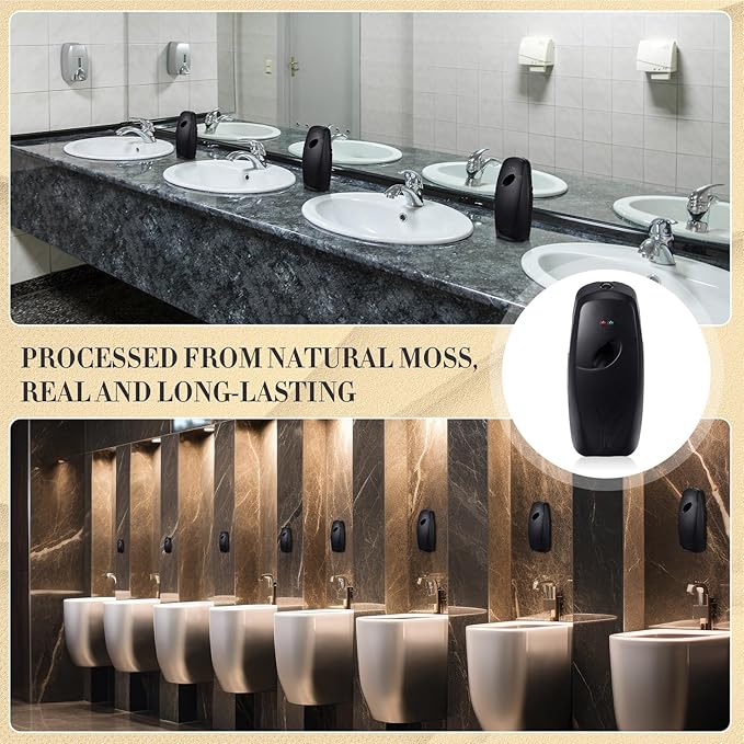 Maxcheck Automatic Air Freshener Spray Dispenser 2 Pack Wall Mounted Free Standing Restroom Air Freshener Battery Operated Automatic Sprayer Dispenser for Home Bathroom Commercial Time Scent(Black)