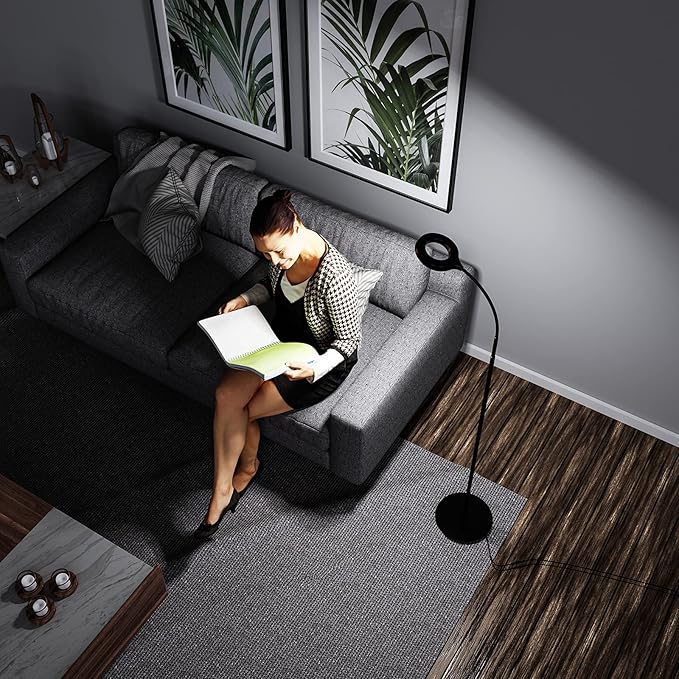 JKSWT LED Floor Lamp, 3 Brightness Levels Eye-Caring Dimmable Standing Reading Lamp 4000K Colors temperatures with Adjustable for Living Room Bedroom Reading - Black