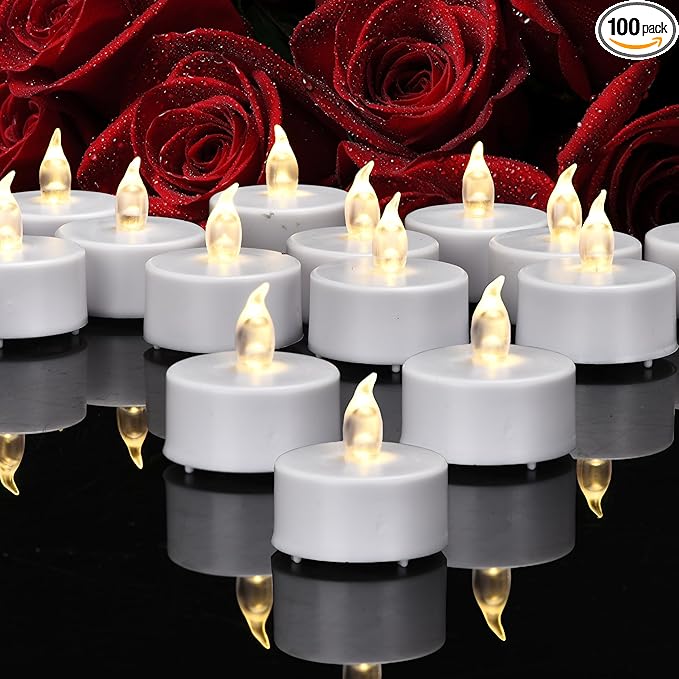 PILLOBOX Battery Operated Tea Lights Candles-100PACK Flameless Electric Candles LED Lamp Realistic and Bright Flickering Holiday Gift Long Lasting for Wedding Party Home Decoration (Warm White)