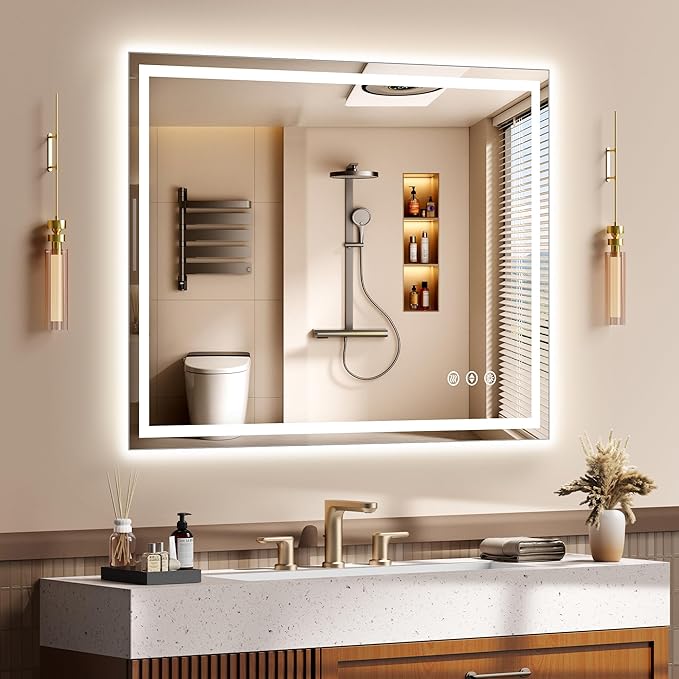 40x30 Inch LED Lighted Bathroom Mirror - Anti-Fog Vanity Mirror with Dimmable Front & Backlit, 3 Color Temp, Smart Memory - Shatterproof HD Glass, IP54 Waterproof Wall Mounted for Makeup Shaving