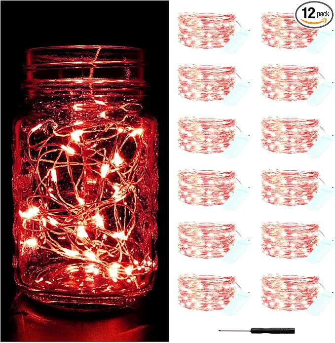 Bexdir 12 Pack Fairy Lights Battery Operated String Lights，7FT 20LED Waterproof Silver Wire Christmas Lights Outdoor,Firefly Mini Lights for Bedroom Party Birthday Wedding Home Decor