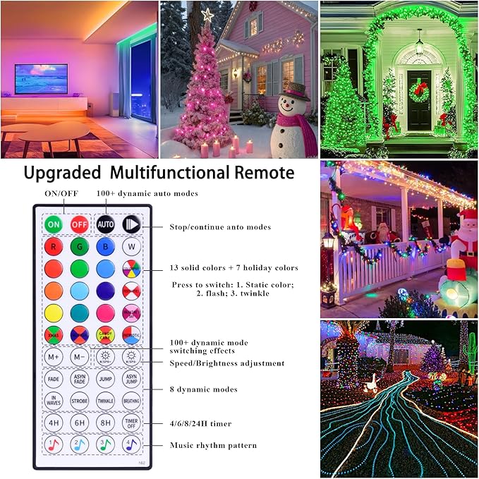 Rope Lights Outdoor Color Changing, 49FT 150 LED Waterproof Fairy String Light Plug in with Remote & APP Controlled, Music Sync Christmas Lighting for Outside Indoor Bedroom Halloween Decor
