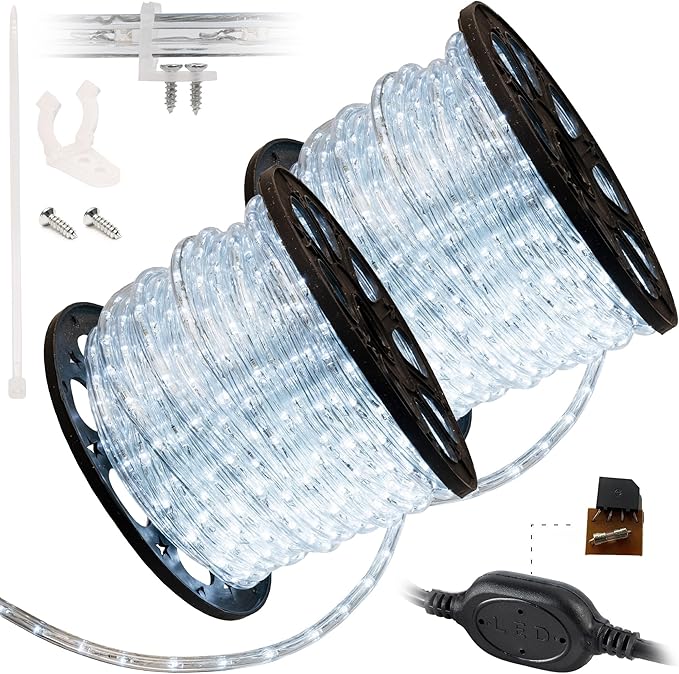 WYZworks 3312LEDs, 300ft LED Outside Rope Lights, Waterproof Permanent Outdoor ETL Certified Connectable Clear Tube, Christmas Palm Tree Holiday Decorative Landscape Patio Accent Lighting - Cool White