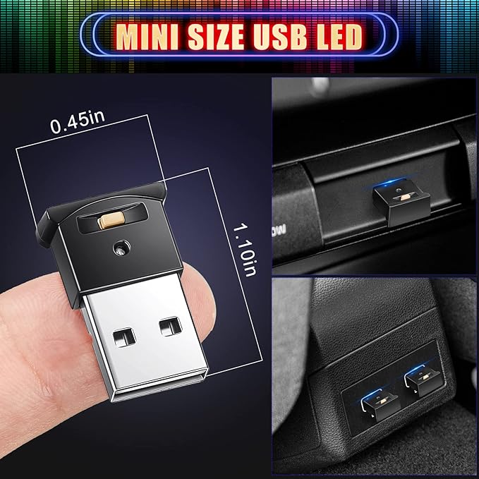 Frienda 4 Pieces Mini USB LED Light, Car LED Interior Lighting 5v Smart USB Atmosphere Light, Laptop Keyboard Office Decoration Night Lamp, Adjustable Brightness, 8 Colors (Type A)