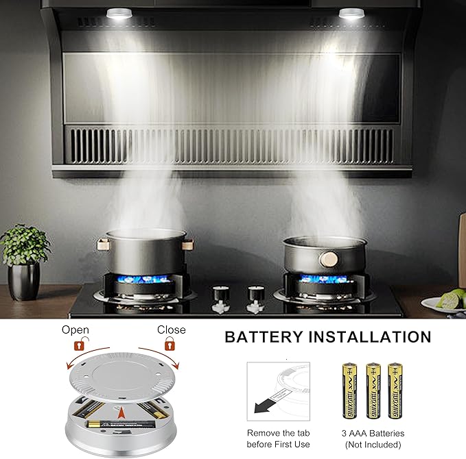 BIGMONAT LED Puck Light, Stick on Lights, Closet Lights Battery Operated, Tap Lights, 60 Lumens Touch Light, Under Cabinet Lighting, Ideal for Kitchen Cabinets, Closets, 3-Pack, Silver