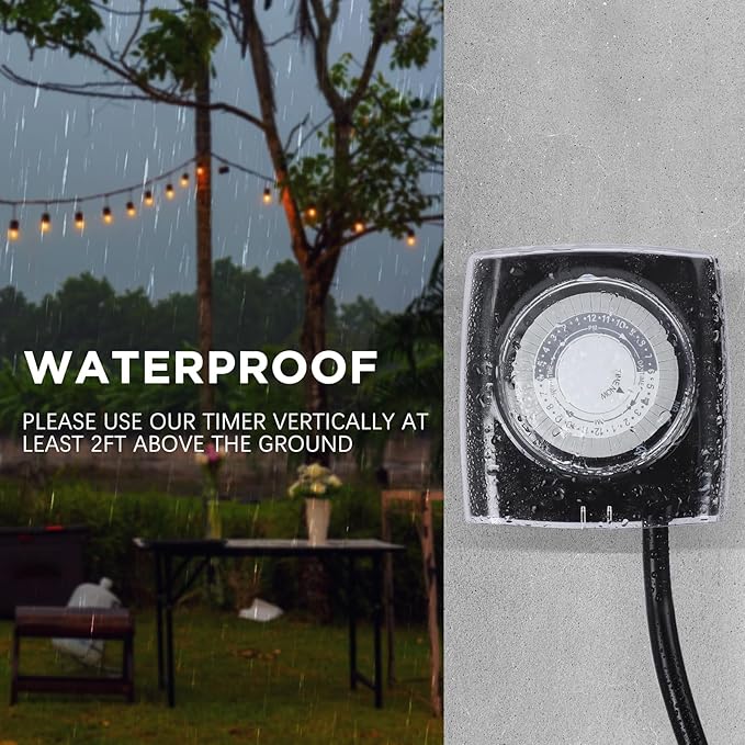 G-Homa [Enhanced] Outdoor Timers, Mechanical 24 Hour Timer Outlet, Outdoor Light Timer Waterproof with Protective Cover, 18 in Cord, 15A 3/4HP, CSA Listed, Ideal for Engine Block Heater, Pool Pump