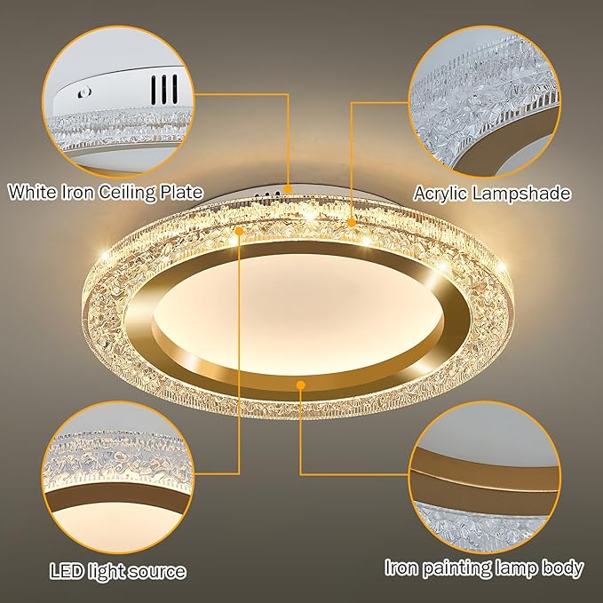 UOFUS 19.68inch Large Gold Flush Mount Ceiling Light 75W Modern Round LED Ceiling Light Fixture 3000K-6000K Super Bright Circle Ceiling Lamp for Living Room Dining Room Bedroom Kitchen Bathroom