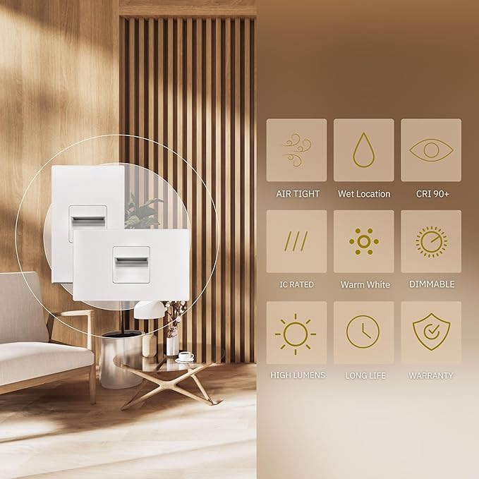 2W LED Universal (Vertical-Horizontal) Step Lights, White Finish, 120V LED Stair Lights Indoor and Outdoor, 125 Lumens, CRI 90+, Wet Location IP-65 IC Rated, ETL Listed, Warm White 3000k