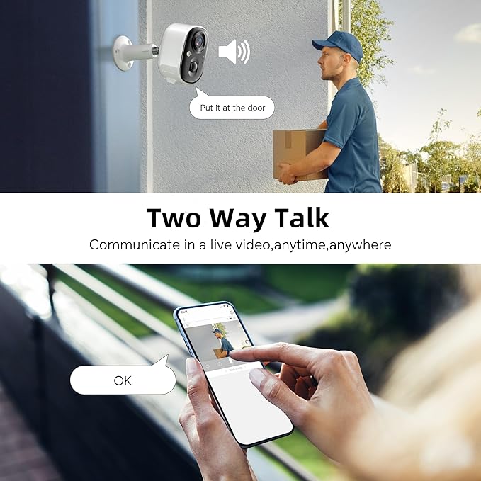 Security Camera Wireless Outdoor 2K Battery Powered Color Night Vision WiFi Waterproof Surveillance Camera 2 Way Talk Motion Detection Spotlight Alarm SD/Cloud Storage for Home Security Indoor Kid Pet
