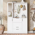 Merax Hall Tree with Foldable Bench and Shoe Storage, Entryway Coat Rack with Mirrored Cabinet Door, Hooks, Drawer, and Cabinets, Modern Hall Trees for Hallway, Living Room,White