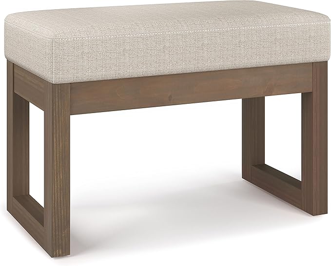 SIMPLIHOME Milltown Small Ottoman Bench - 27 inch Wide Upholstered Tweed Look Fabric Rectangle Footstool Ottoman in Platinum, Contemporary Bench for Bedroom or Entryway with Cushioned Seat, Assembled