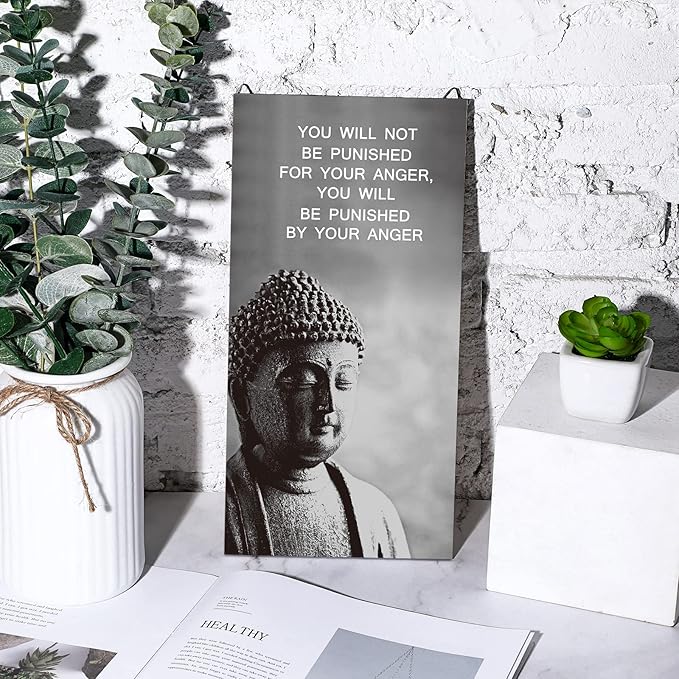 Blulu 2 Pcs Buddha Quote Decor Buddha Inspirational Quote Wall Art Meditation Room Chakra Decor Zen Wooden Hanging, Spiritual Gift for Home Yoga Living Room Women(Start to Change)