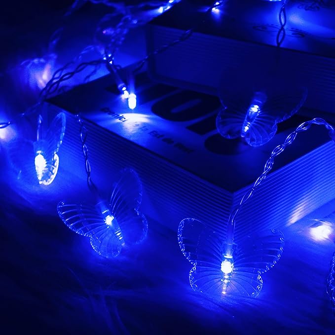 Butterfly Curtain Fairy Lights USB Plug in,8 Modes 120 LED 19.7FT Firefly Twinkle Timer String Lights with Remote, Waterproof Copper Wire for Bedroom Patio Christmas Wedding Party Dorm (Blue)
