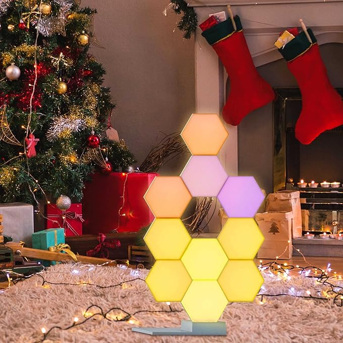 Yescom APP Control 7 Pack Smart LED Light Panels Hexagon Smarter Kit Aesthetic Splicing Lamp Compatible with Alexa & Google for Gaming Party Bedroom Decor