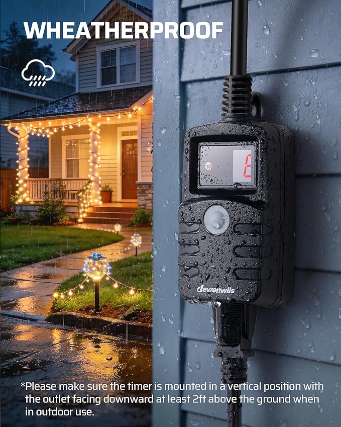 DEWENWILS Light Timer Outdoor Weatherproof, Countdown Photocell Sensor Timer with Electrical Grounded Outlets for String Light, 13 A, 1/2 HP, UL Listed 2 Pack