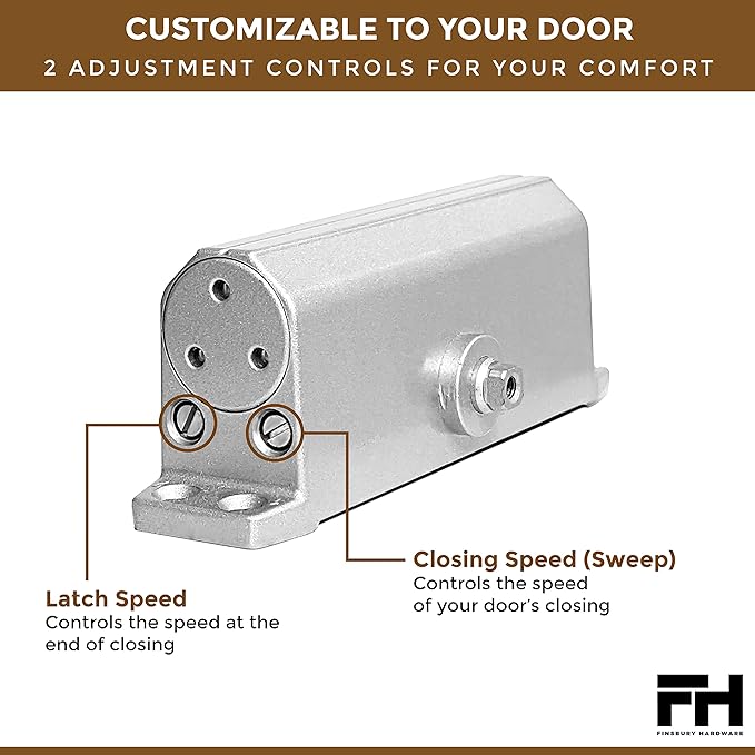 Automatic Door Closer Adjustable Size 3 Spring Hydraulic Auto Door Closer Residential Garage Suite Entry UL Listed Fire Rated Latch Speed Power 3 (Aluminum)