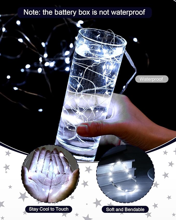 Riakrum 7ft 20 Fairy Lights Battery Operated [3 Styles], LED String Lights Bulk Waterproof String for Christmas Mason Jars Wedding Engagement Party Decorations Table Centerpiece(White,100 Pack)