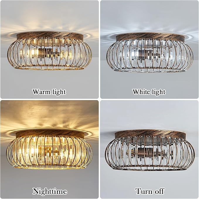 YYJLX Modern Crystal Ceiling Light Oil Rubbed Bronze Flush Mount Ceiling Light Fixture 3 Light Ceiling Chandelier for Hallway Bedroom Bathroom Foyer Living Room Dining Room Kitchen.