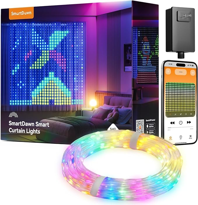 540 LEDs Smart Curtain Lights with DIY GIF, 4.9x6.6ft Color Changing Christmas Wall Lights with APP, IP65 Waterproof String Fairy Lights for Indoor Outdoor Bedroom Window Garage
