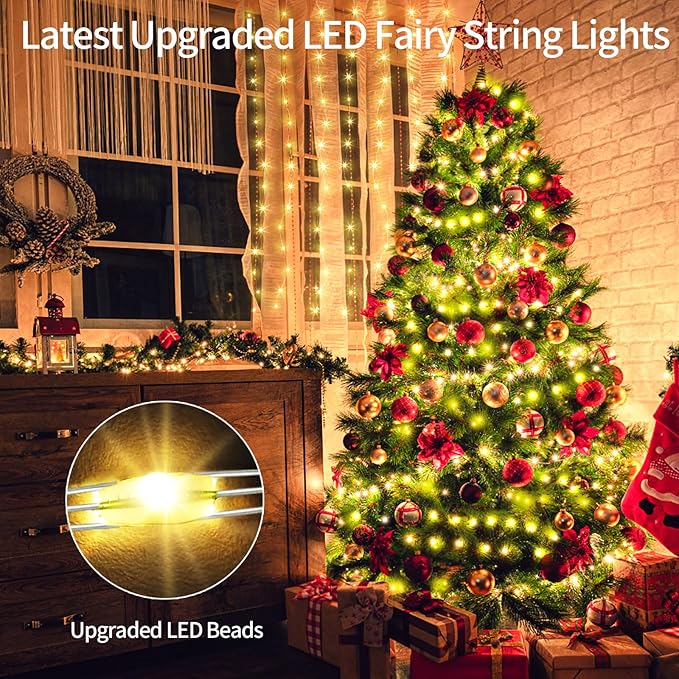 1200 LED Fairy Lights Plug in 403 FT Super Long Christmas Lights Outdoor Decorations String Lights Waterproof Twinkle Lights with Remote Timer for Wedding Party Holiday Bedroom Patio-Warm White