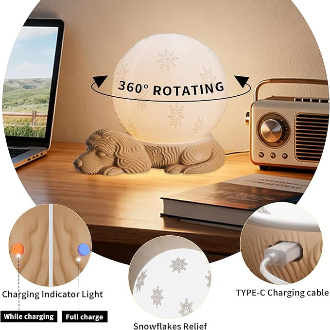 Cute Dog Lamp, Rechargeable Battery Powered Bedside Lamp, 3 Color Temperature Dimmable Cordless Lamp, USB C Charging Touch Lamp for Bedroom, Nightstand, Nursery