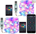 Smart Fairy String Lights 2 Pack WS2812B 33FT USB Bluetooth Twinkle with Timer and Remote, Music Sync Funny Modes Color Chasing Lights for Bedroom Curtain Christmas Wedding Party Decor IP65