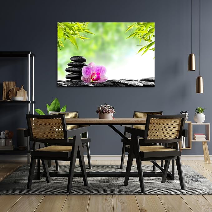 GUTTATY Zen Wall Art Decor, Modern Bathroom Zen Decor Wall Art, Canvas Wall Art for SPA Zen Room Decor, Green Bamboo Leaves and Pebble Relaxing Zen Art Prints for Office & SPA Wall Decor 28x40 Inches